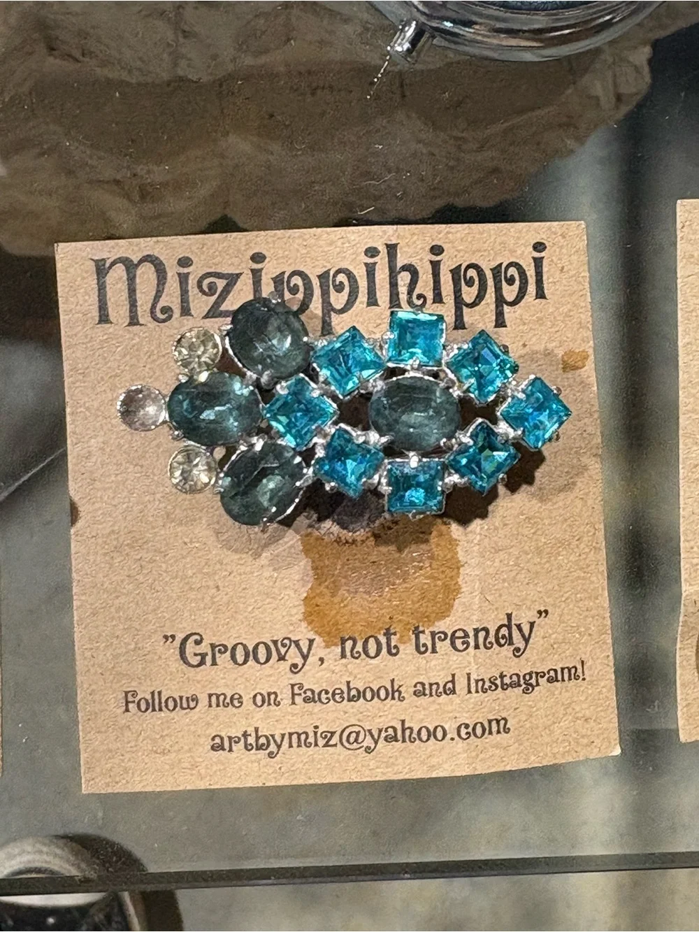 Teal Crystal Cluster Brooch